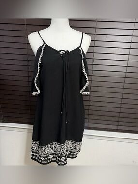 Black Embroidered Spaghetti- Strap Midi Dress